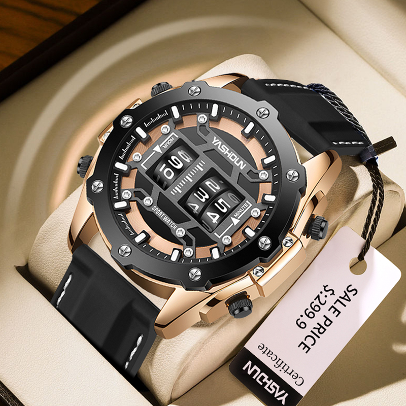 Leather Watch Band Men - Креативные цифровые кварцевые часы для мужчин,