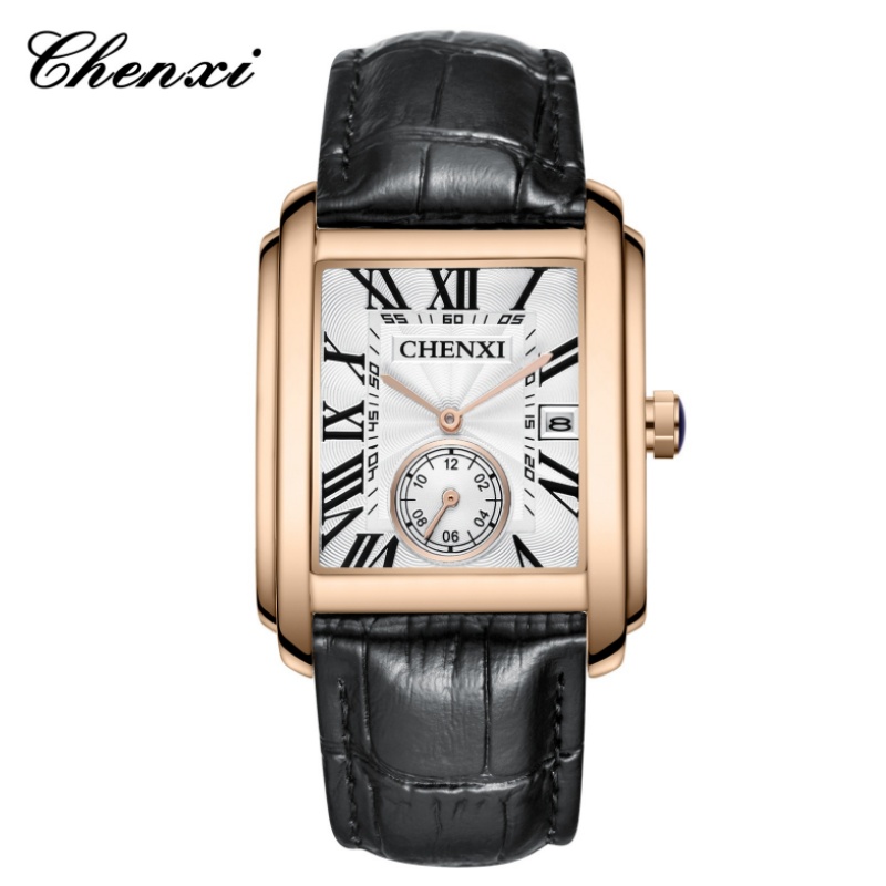 Leather Watch Band Men - CHENXI 8216, модные классические квадратные коричневые
